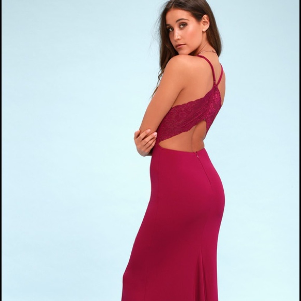 Lulus Love Story Magenta Backless Lace Maxi Dress